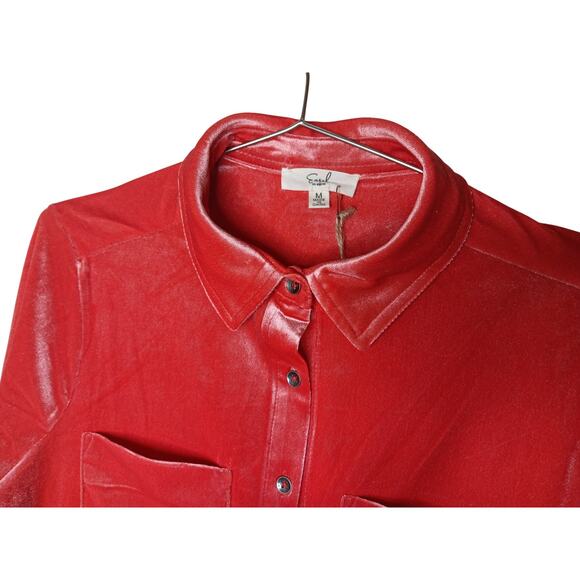 New Easel Los Angeles Coral Velvet Button Down Shirt M Oversized Long Sleeve - Picture 8 of 15